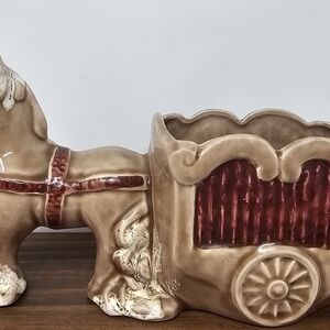 Vintage Thomas Ceramics Decorative Horse & Carriage Planter Hand Painted 7.5"x5"